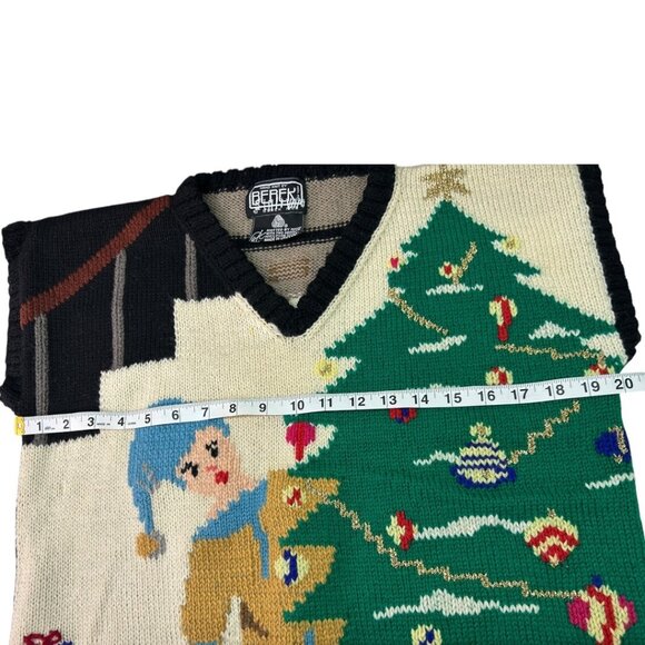 Vintage 1988 Berek Hand-Knit Wool Christmas Sweater Vest - Size Medium - Picture 4 of 6